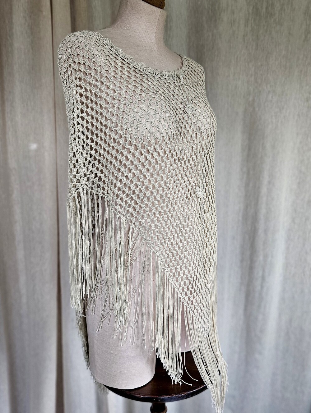 White Fringe Crochet Convertible Poncho Skirt Cover Up - Picture 2 of 8